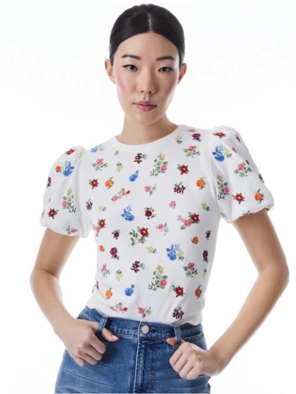 LIKE NEW - ALICE + OLIVIA Rissa Floral
Embroidered Sweater